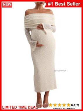 Off Shoulder Maternity Baby Shower Photoshoot Bodycon Long Sleeve Dress